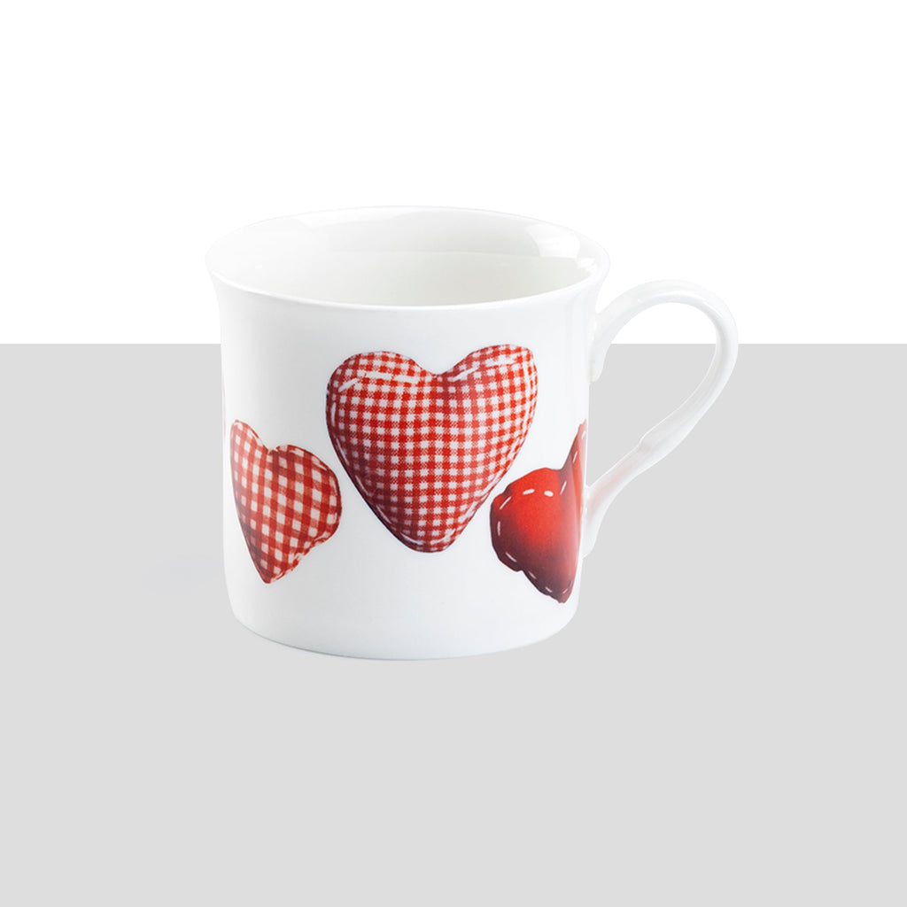 Red Hearts Bone China Mug Set of 4