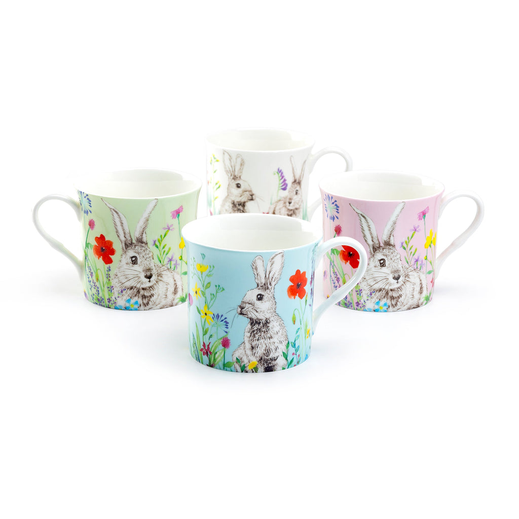 Flower Bunny Bone China 4-Color Assorted Mugs