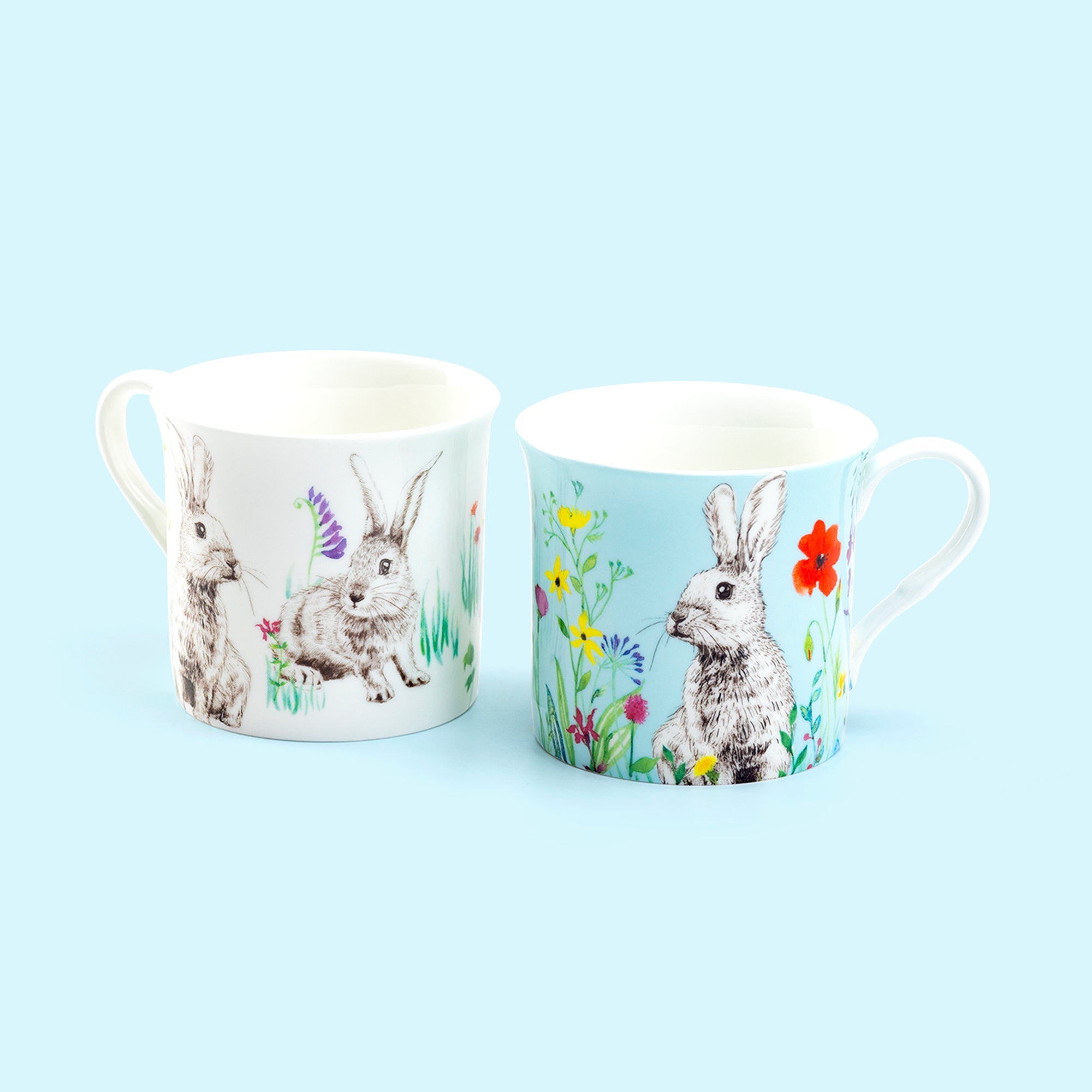 Flower Bunny Bone China 4-Color Assorted Mugs