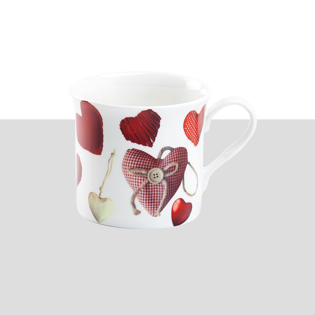 Red Hearts Bone China Mug Set of 4