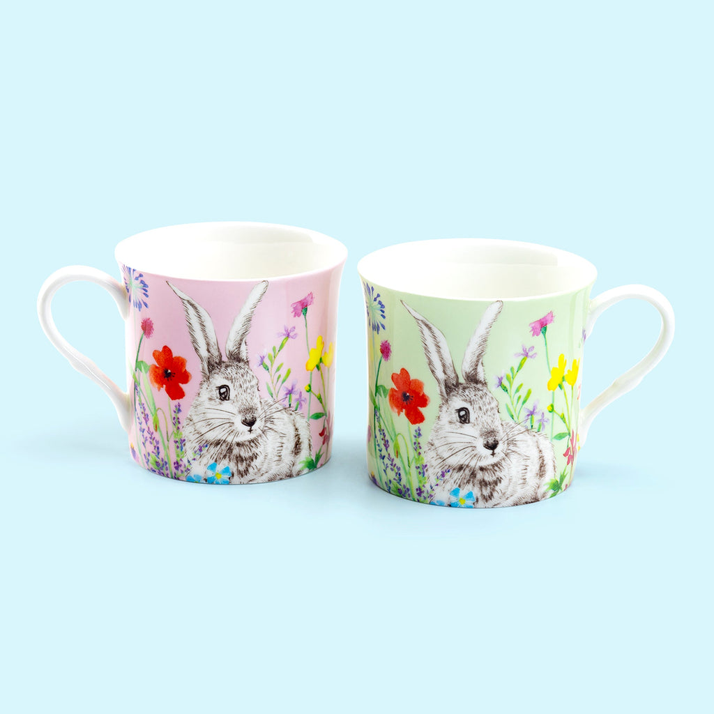 Flower Bunny Bone China 4-Color Assorted Mugs