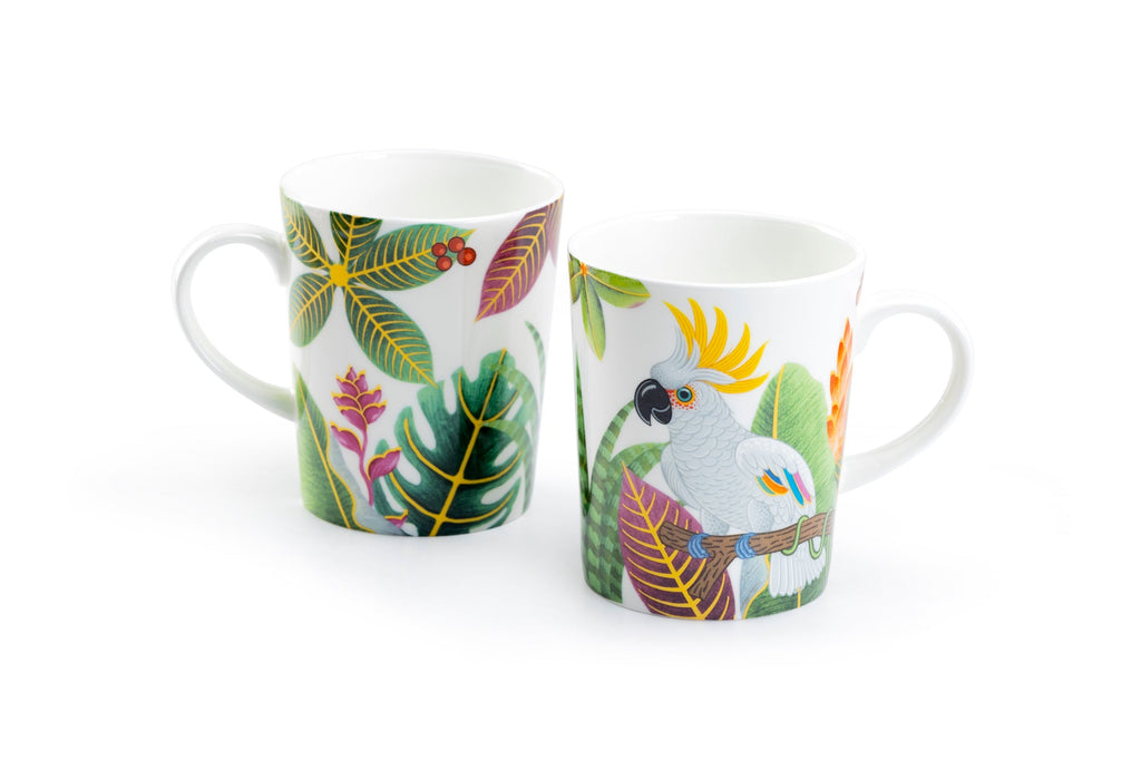 Tropical Birds Assorted Bone China Mug Set of 4