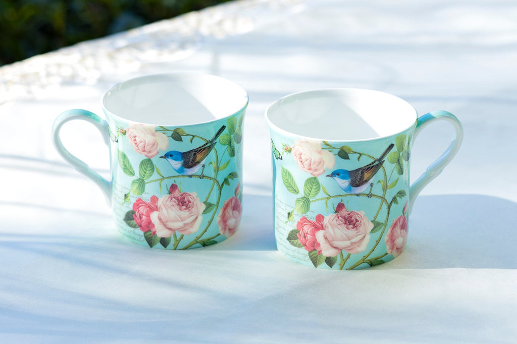 Blue Jay Pink Rose Garden Bone China Mug