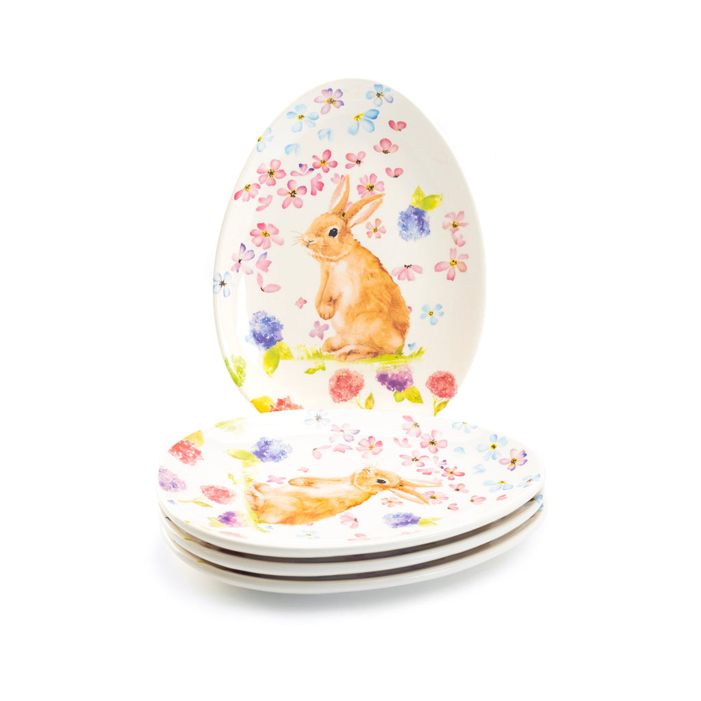 Spring Flowers Bunny Egg Shape Serving Dish