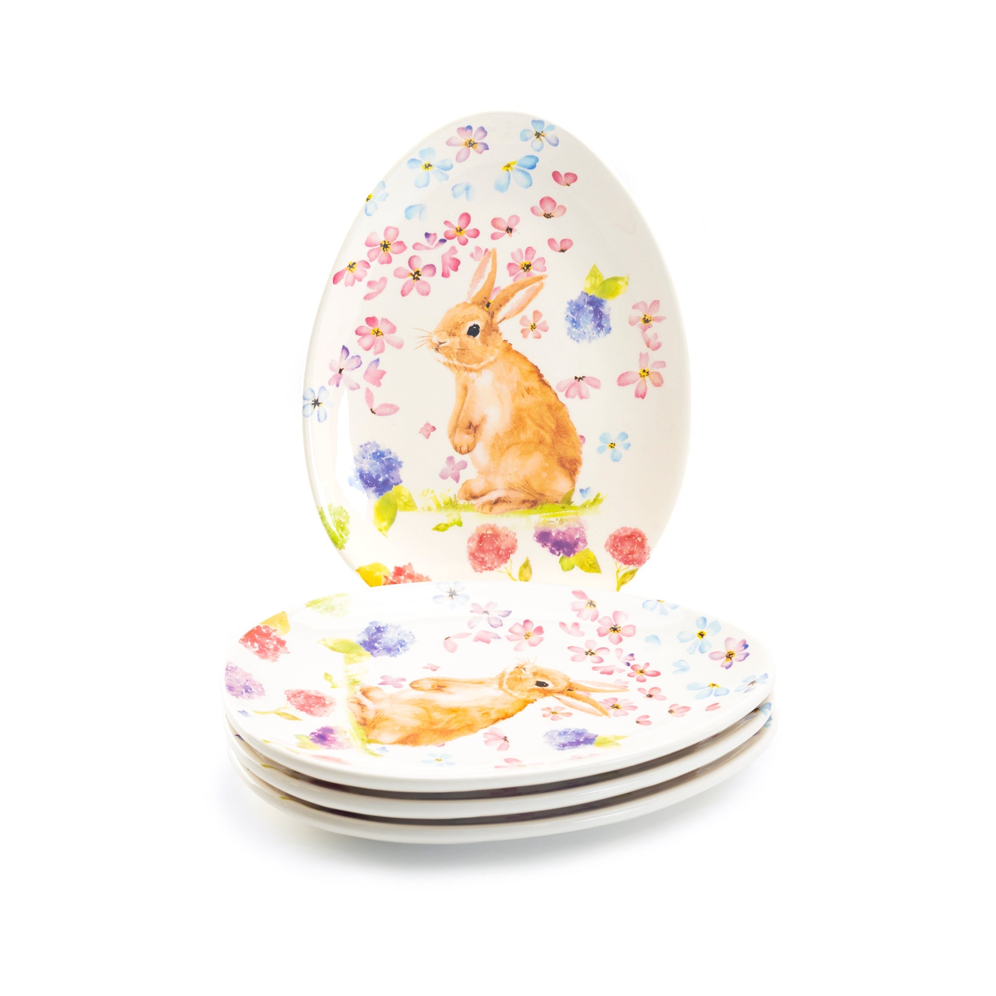 Spring Flowers Bunny Egg Shape Serving Dish