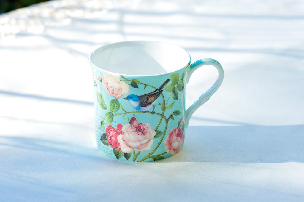 Blue Jay Pink Rose Garden Bone China Mug