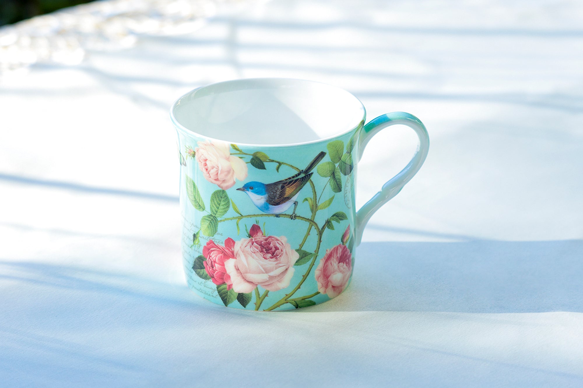 Blue Jay Pink Rose Garden Bone China Mug