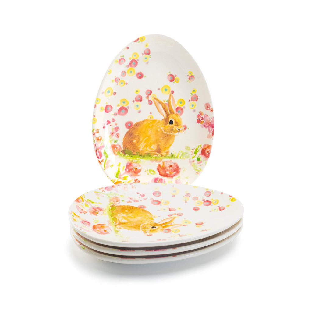 Spring Pink Flowers Bunny Egg Shape Serving Dish