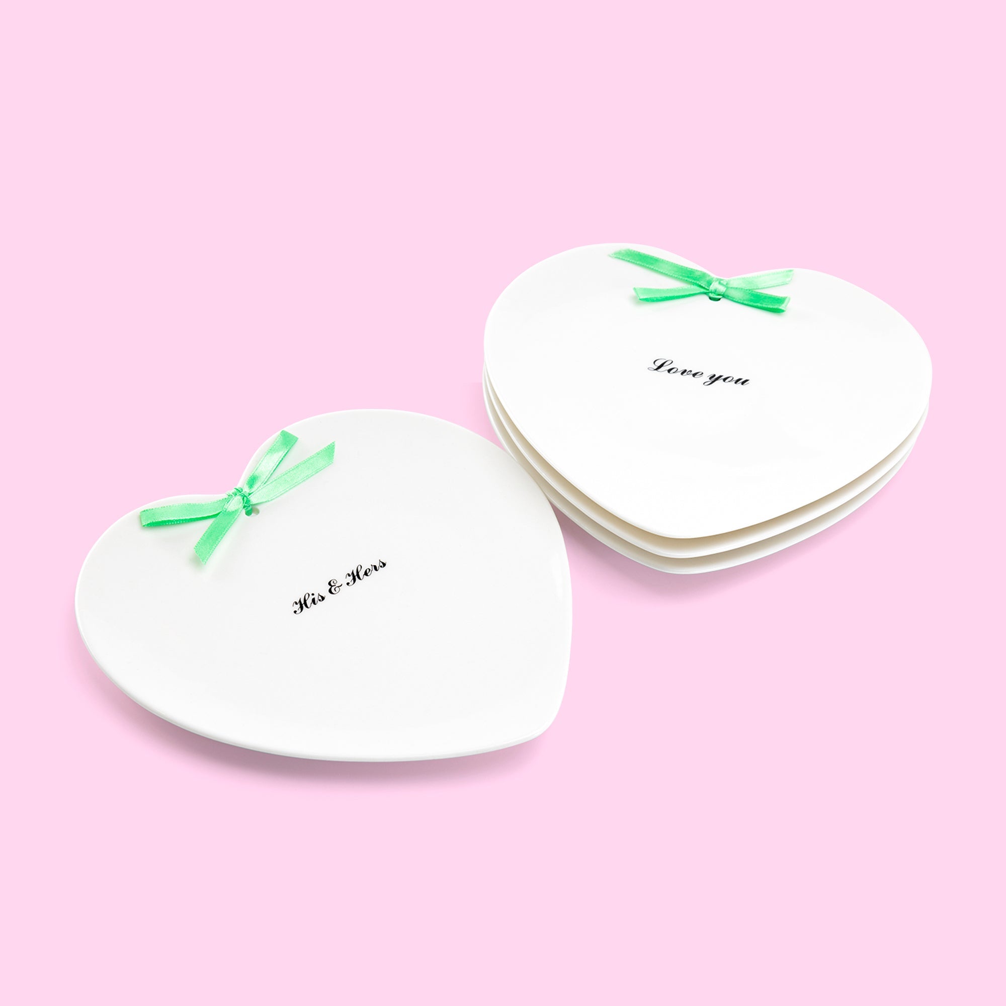 Love Quotes Heart Shape Porcelain Plates with Ribbon Tied