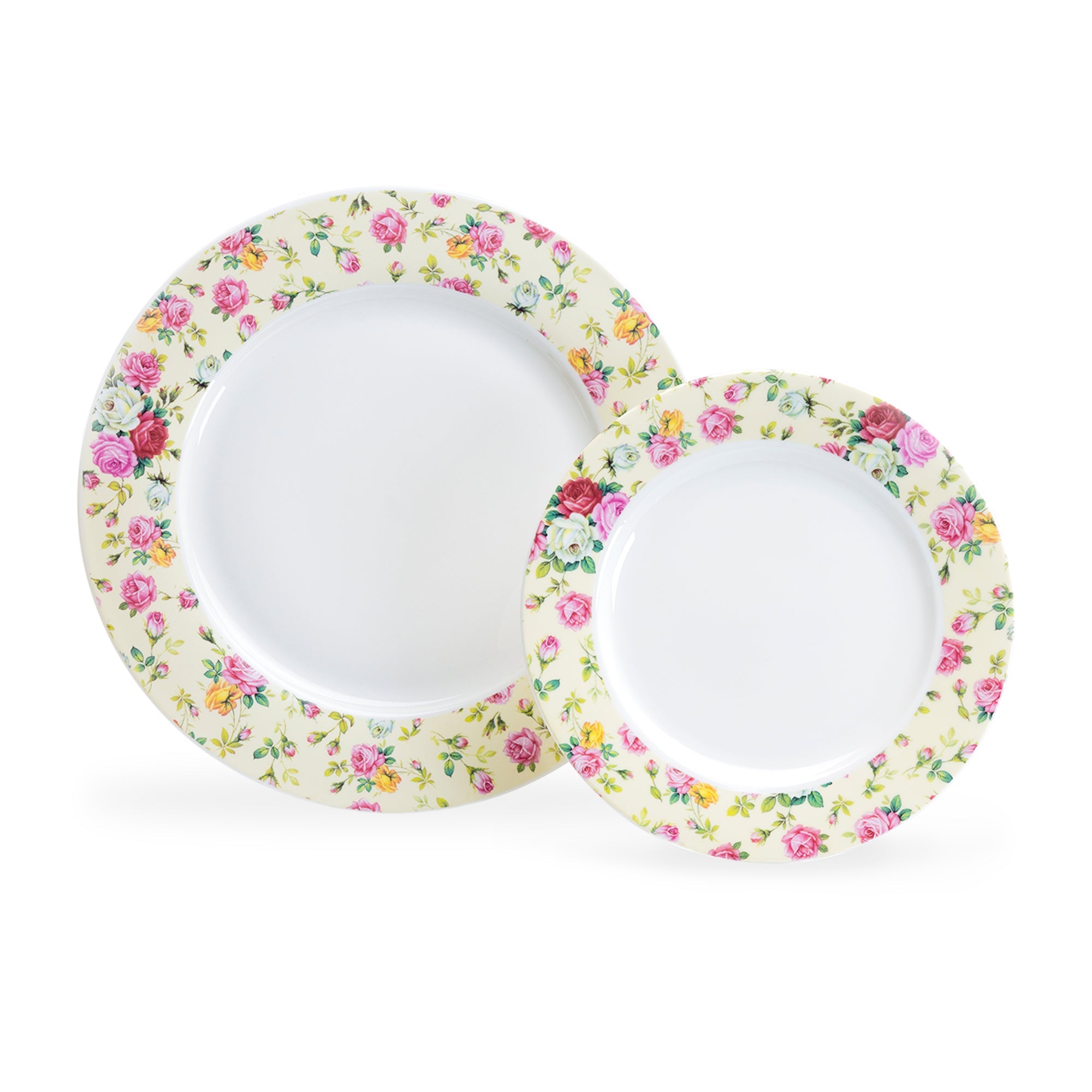 Cream Cottage Rose Chintz Fine Porcelain Dessert/Dinner Plate