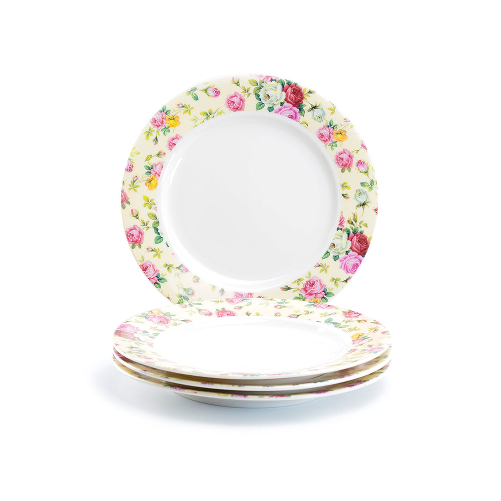 Cream Cottage Rose Chintz Fine Porcelain Dessert/Dinner Plate
