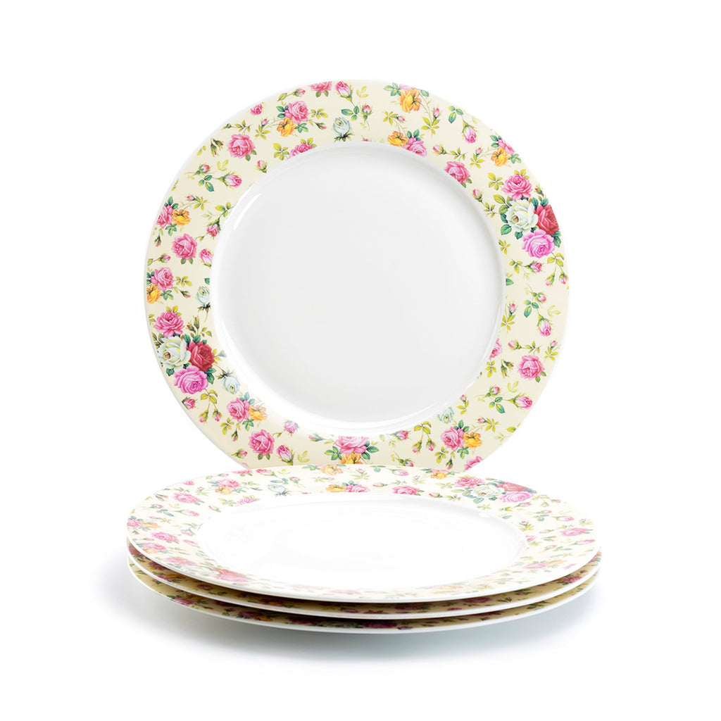 Cream Cottage Rose Chintz Fine Porcelain Dessert/Dinner Plate