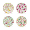 8" Assorted Rose Chintz Fine Porcelain Dessert Plate with Gold Rim Set of 4