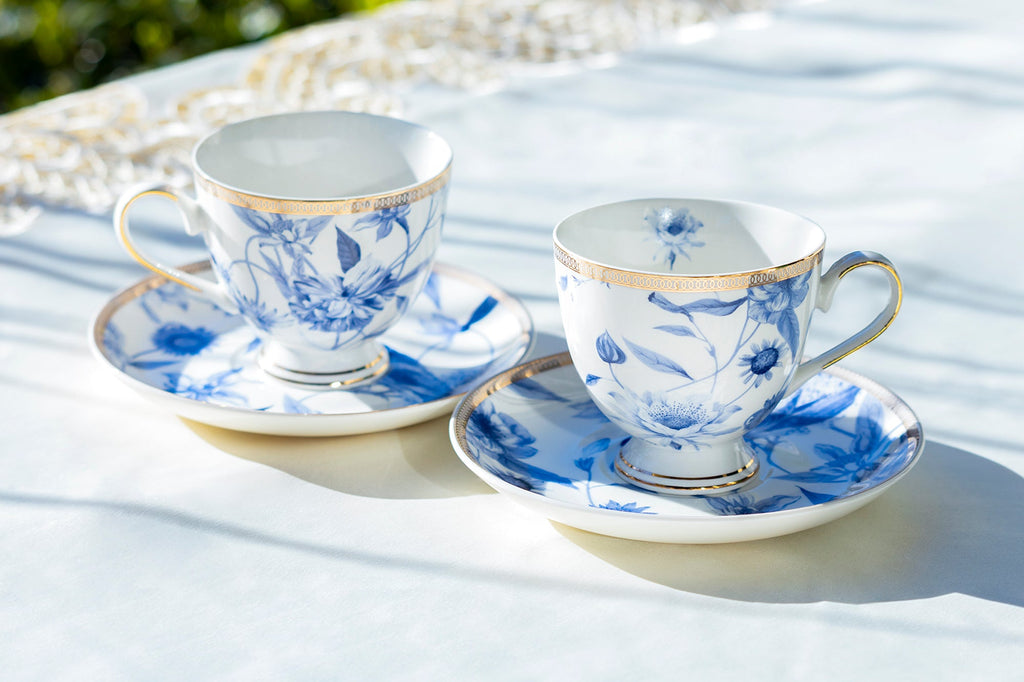 Blue Spring Flowers with Hummingbird Fine Porcelain Tea Cup and Saucer