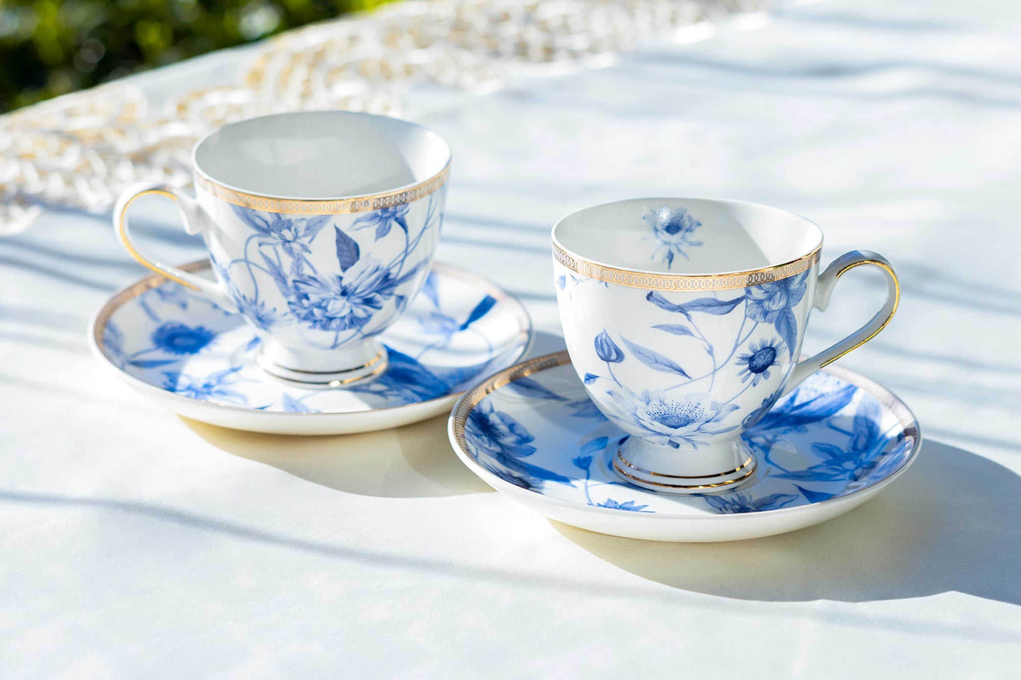 Blue Spring Flowers with Hummingbird Fine Porcelain Tea Cup and Saucer