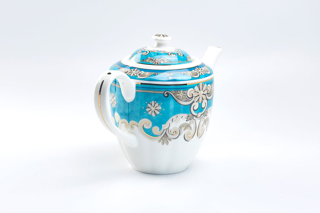 Venetian Blue Scroll Porcelain Teapot