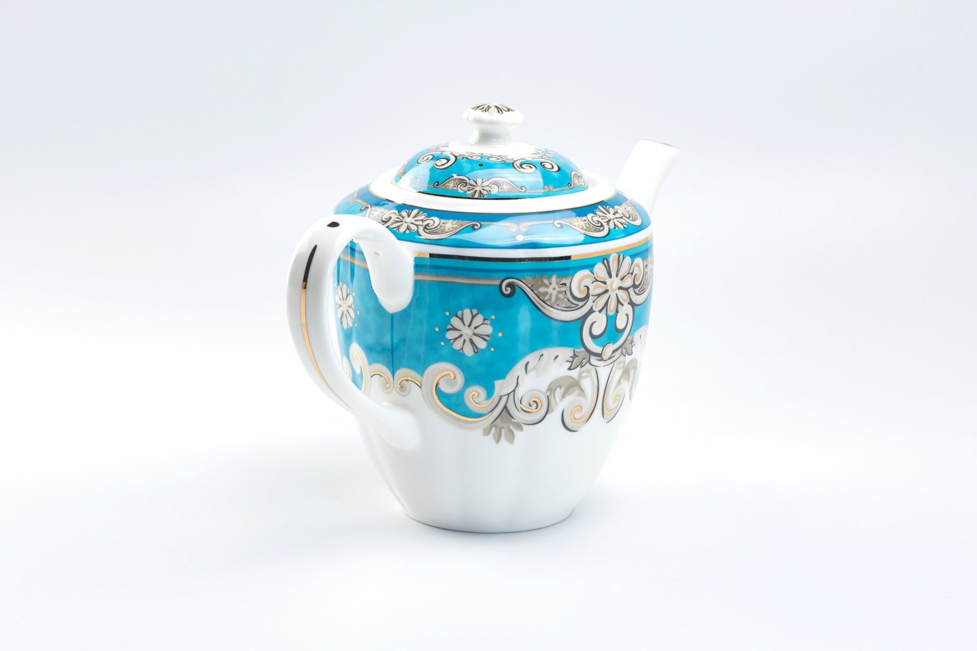 Venetian Blue Scroll Porcelain Teapot