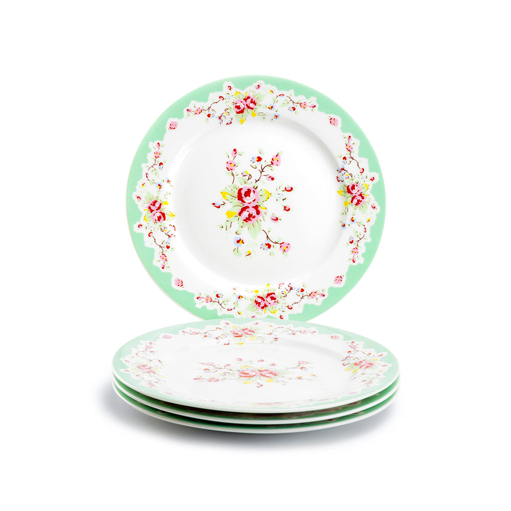Rose with Green Accent Fine Porcelain Dessert Plate