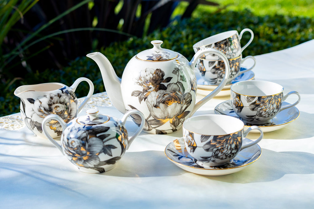 Black Gold Peony Fine Porcelain Tea Set