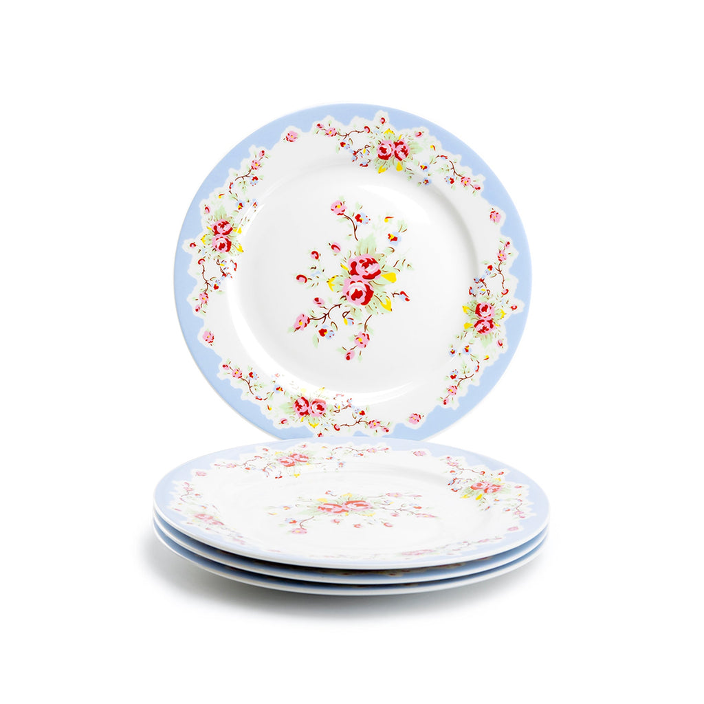 Rose with Blue Accent Fine Porcelain Dessert Plate