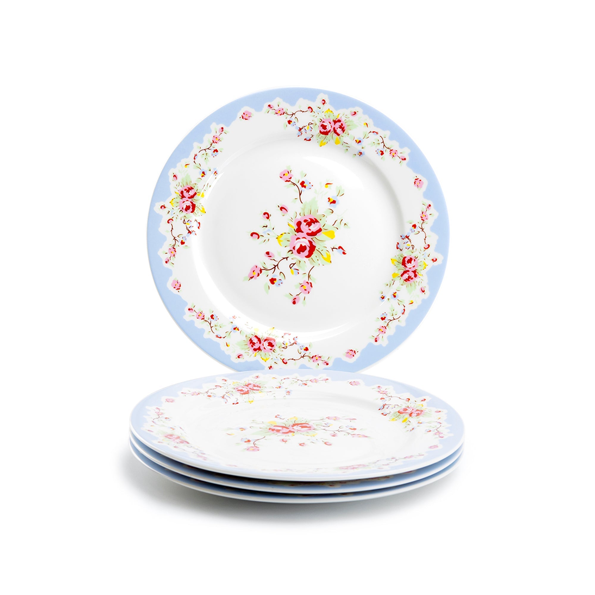 Rose with Blue Accent Fine Porcelain Dessert Plate