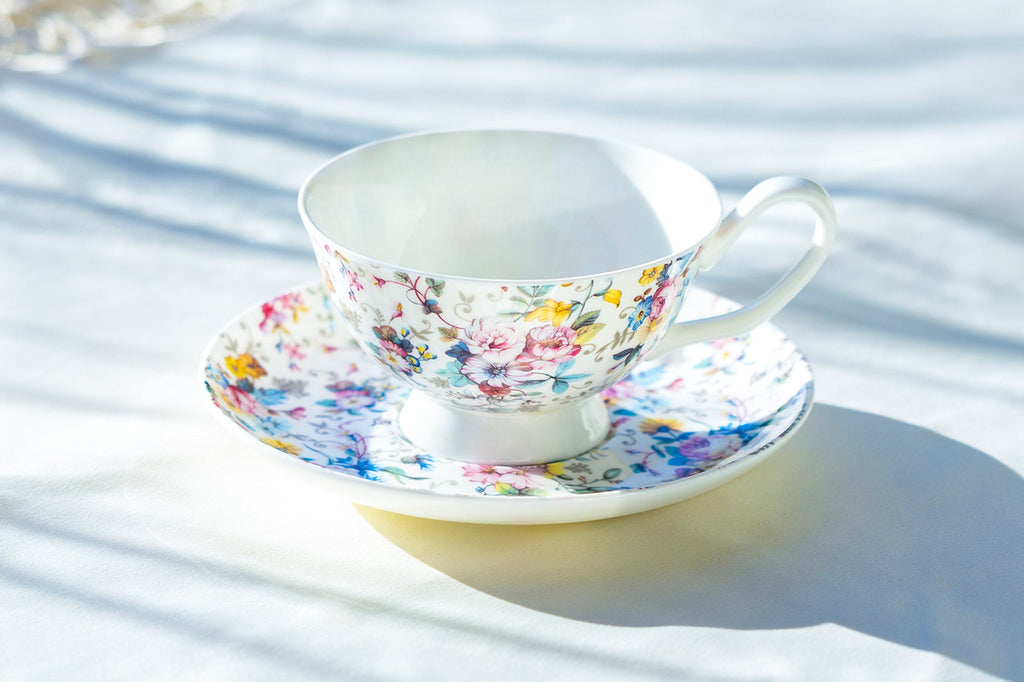 Victorian Petite Rose White Bone China Cup and Saucer