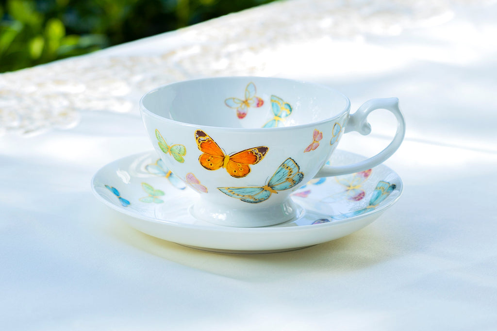 Spring Butterfly Bone China Tea Cup and Saucer