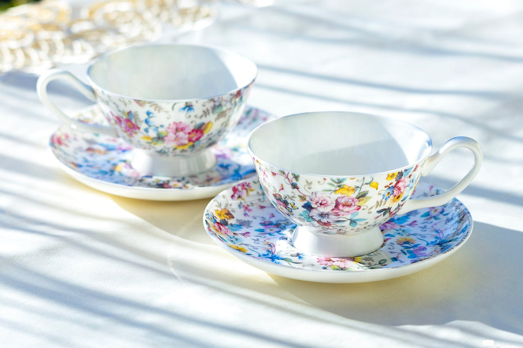 Victorian Petite Rose White Bone China Cup and Saucer