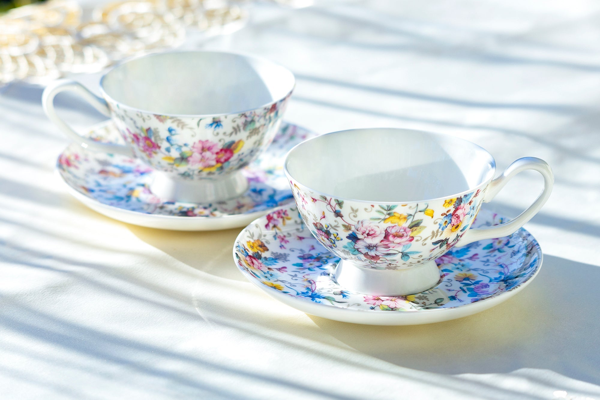 Victorian Petite Rose White Bone China Cup and Saucer