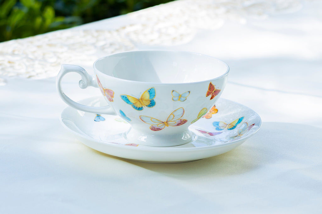 Spring Butterfly Bone China Tea Cup and Saucer
