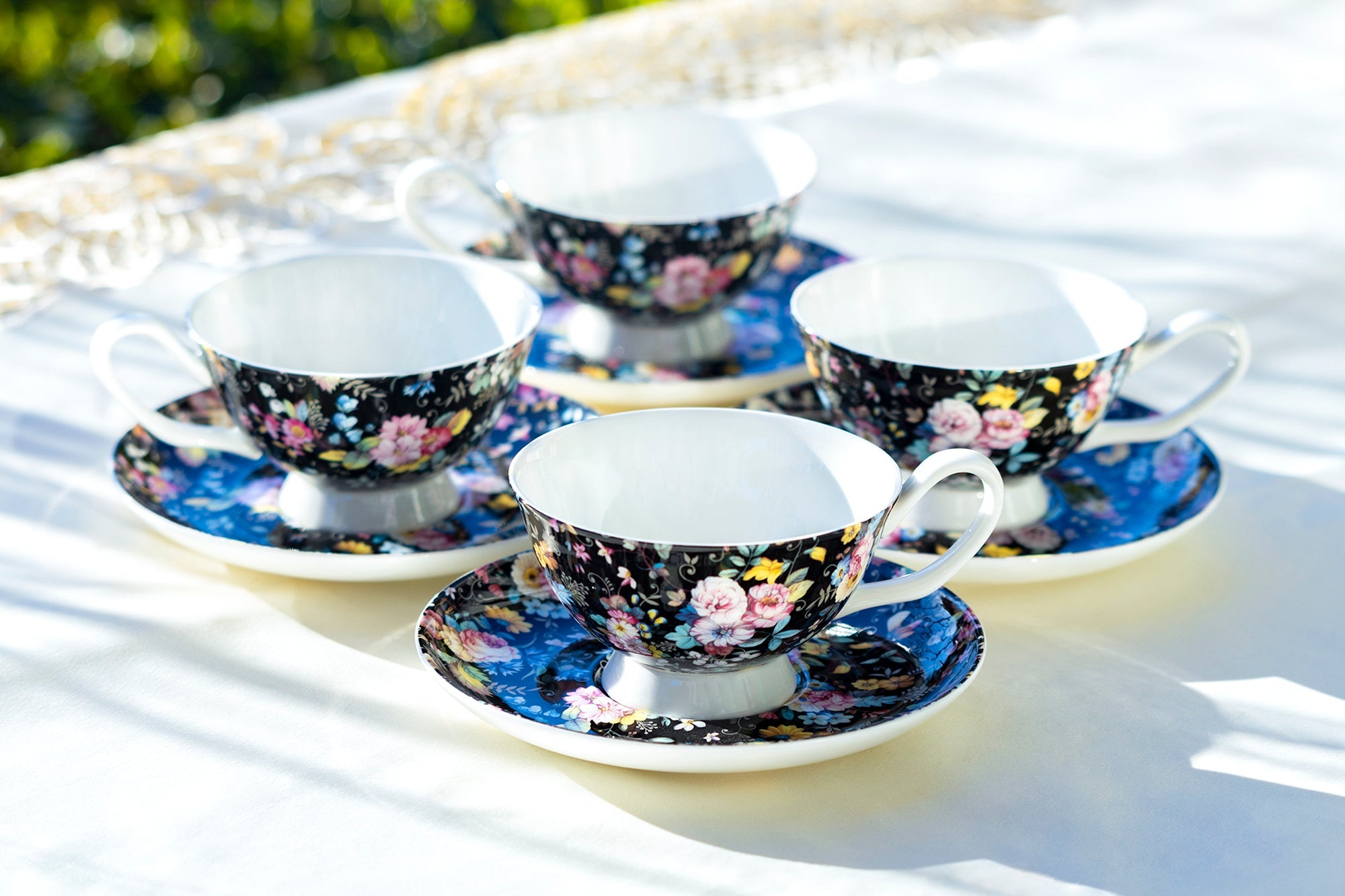 Victorian Petite Rose Black Bone China Cup and Saucer