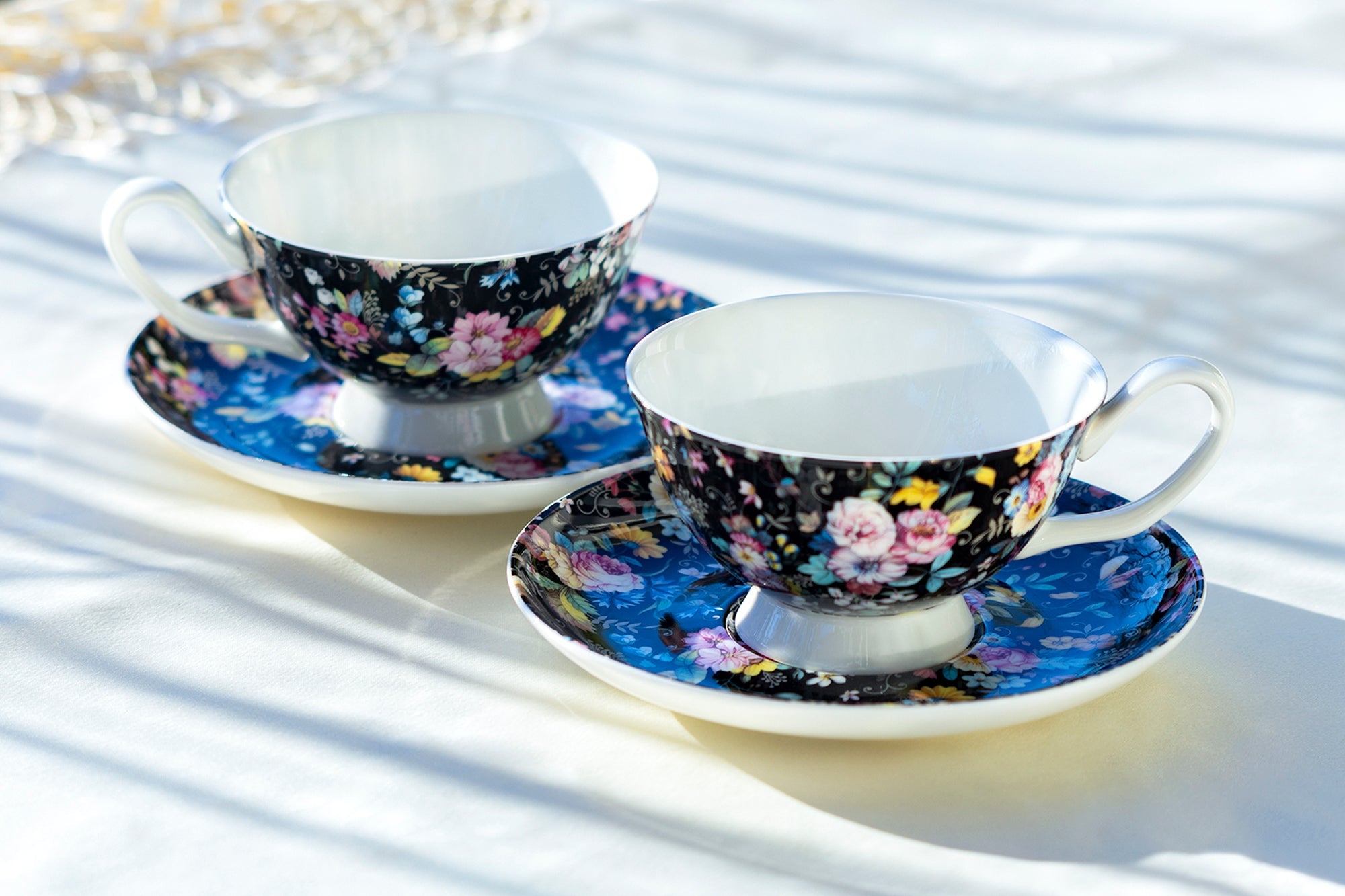 Victorian Petite Rose Black Bone China Cup and Saucer
