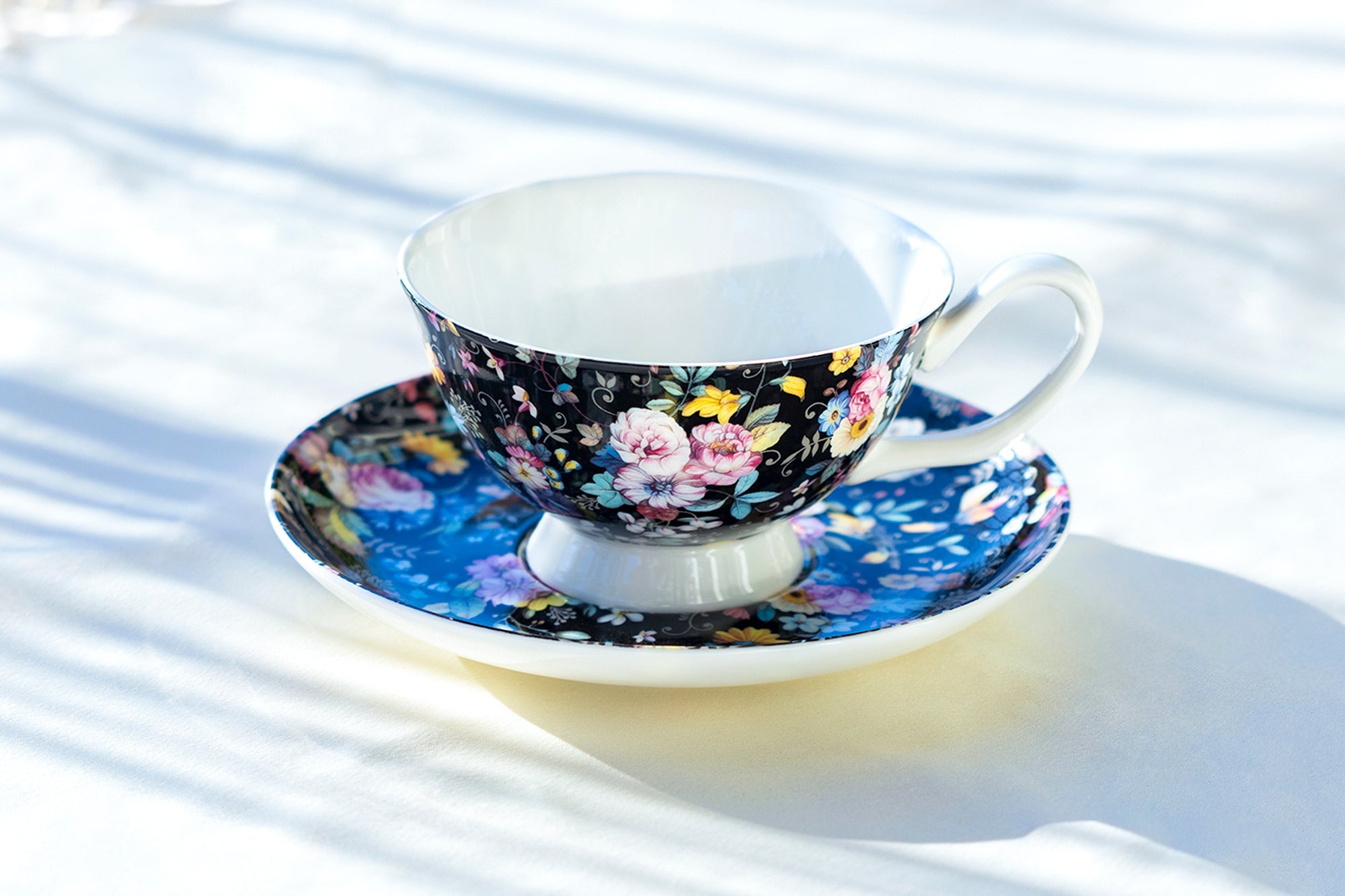 Victorian Petite Rose Black Bone China Cup and Saucer