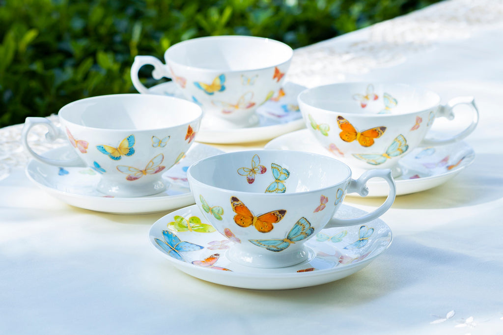 Spring Butterfly Bone China Tea Cup and Saucer