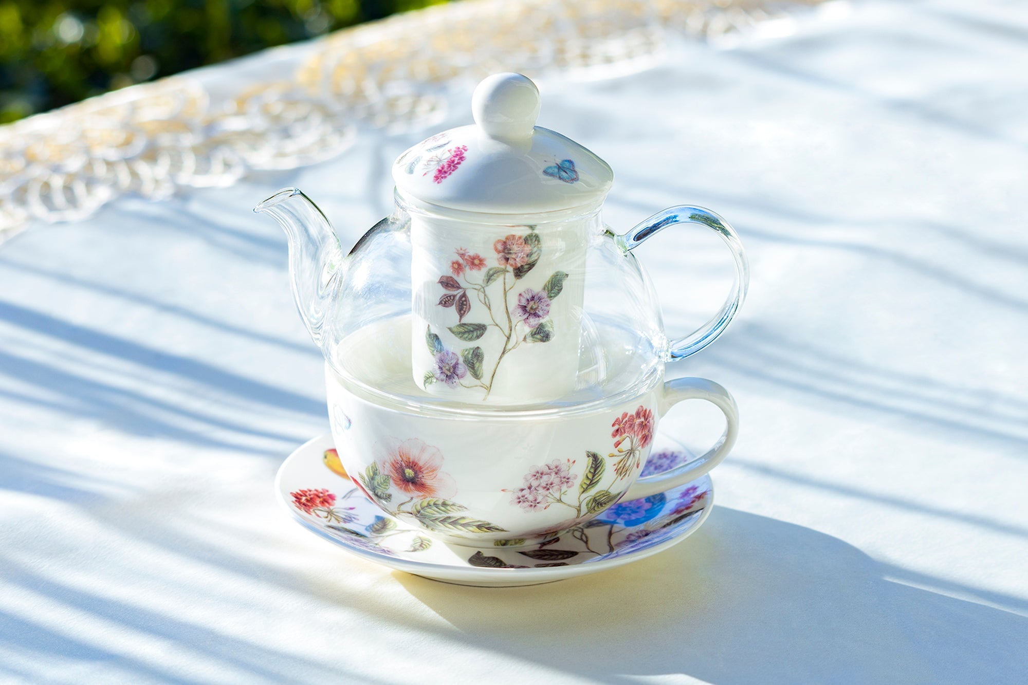 Garden Joy Glass and Fine Porcelain Tea For One Set
