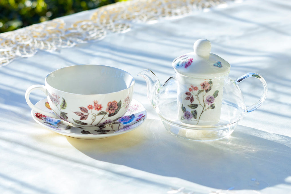 Garden Joy Glass and Fine Porcelain Tea For One Set