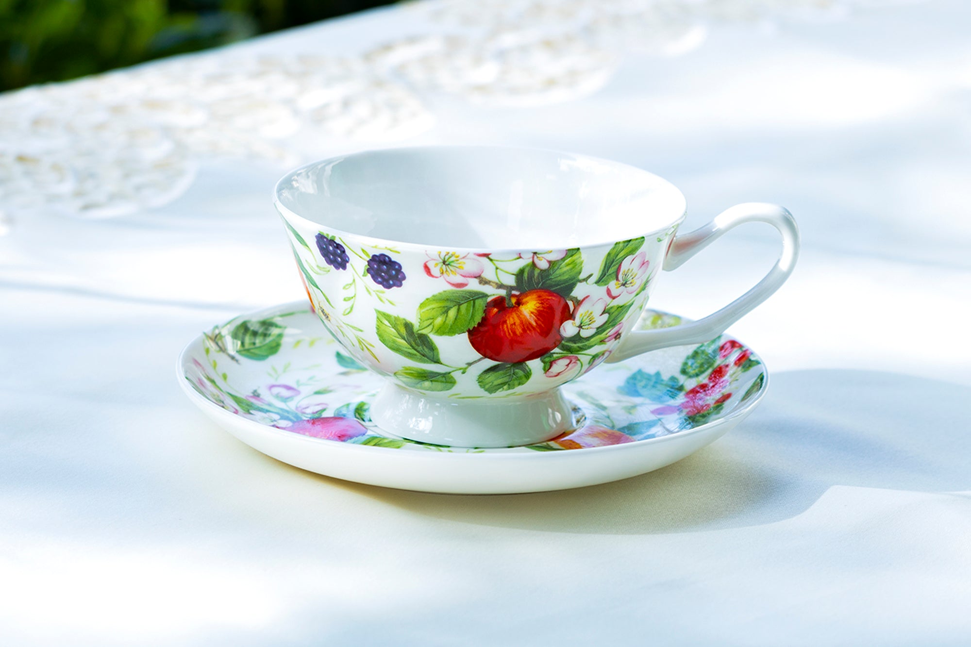 Fruits Garden Bone China Tea Cup and Saucer