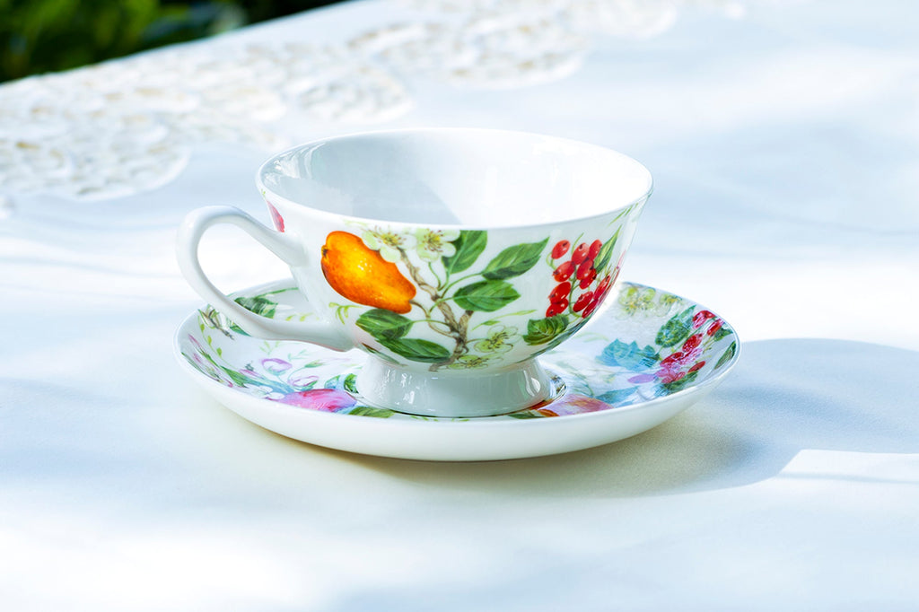 Fruits Garden Bone China Tea Cup and Saucer