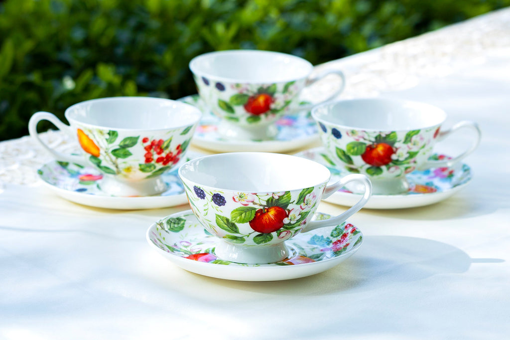 Fruits Garden Bone China Tea Cup and Saucer