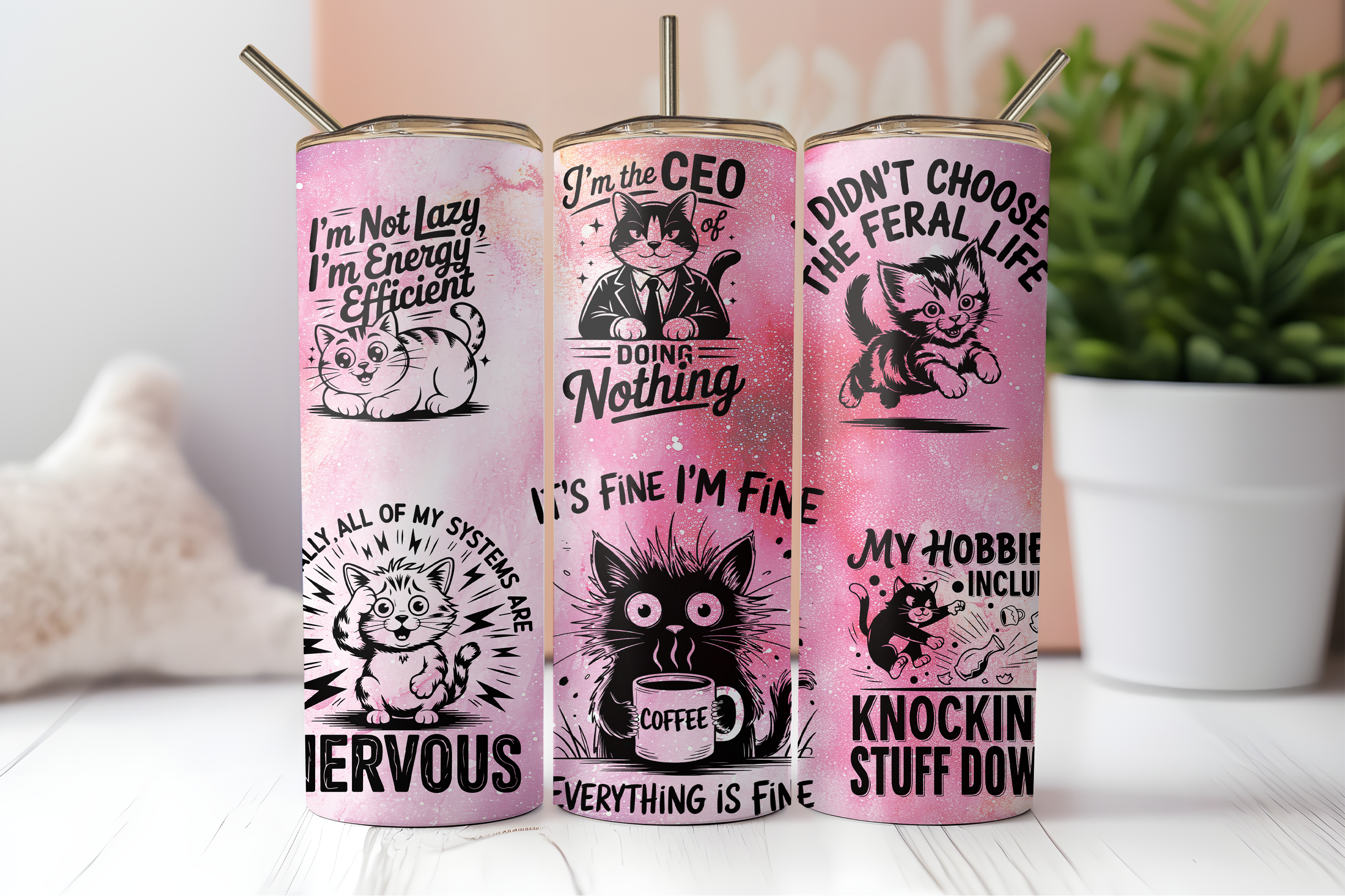 Assorted Ready to Press Sublimation Tumbler Prints (12 Pack) - Feline Friends