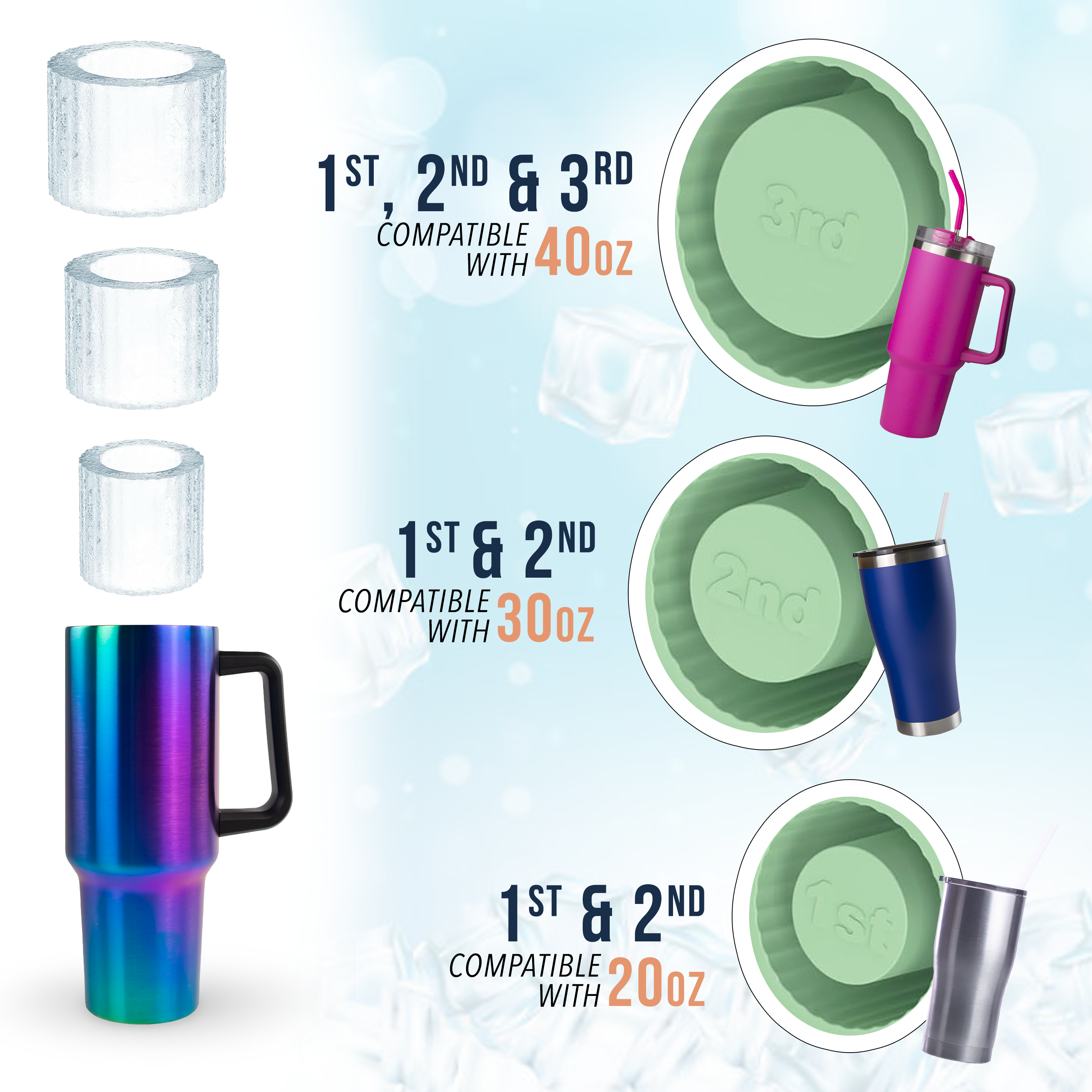 Tumbler Ice Cube Tray - Silicone Ice Mold W/ Lid