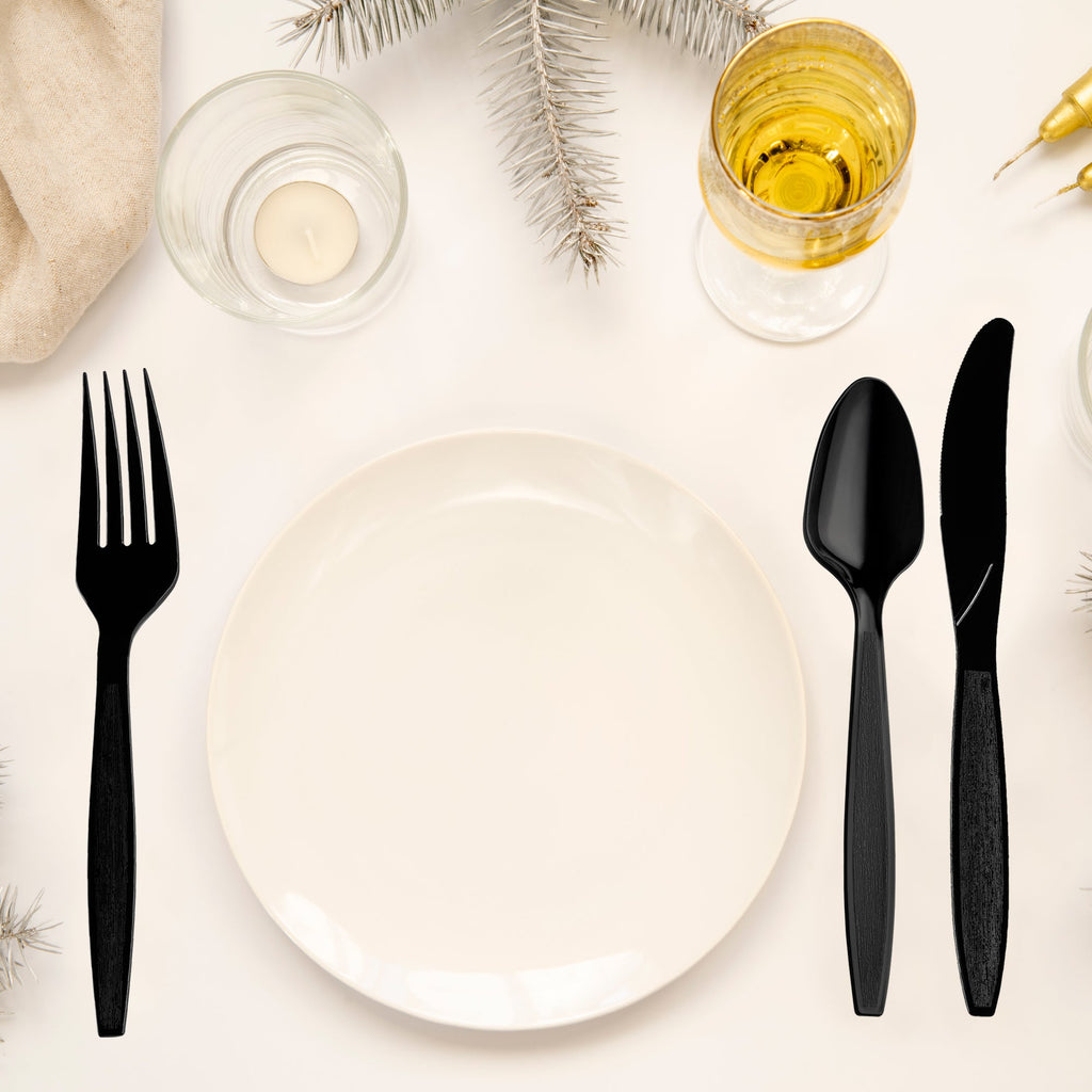 Black Disposable Plastic Cutlery Set