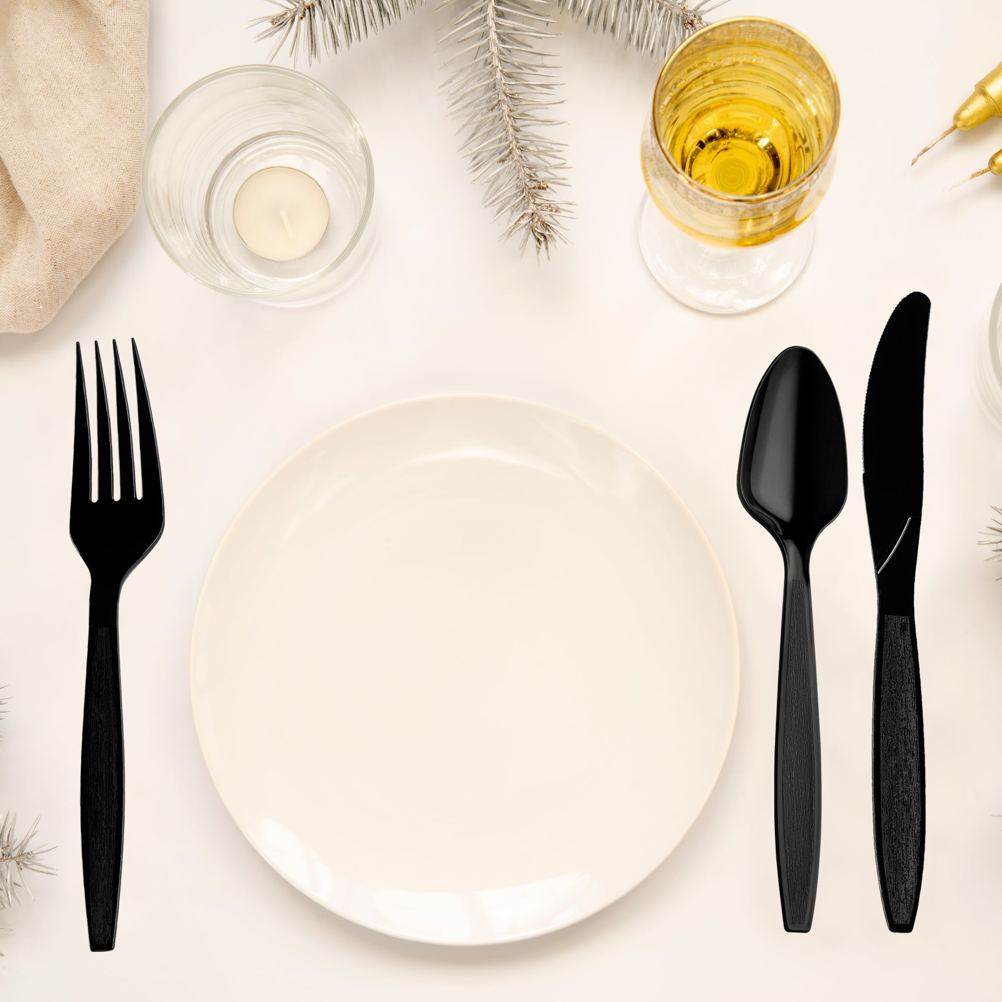 Black Disposable Plastic Cutlery Set