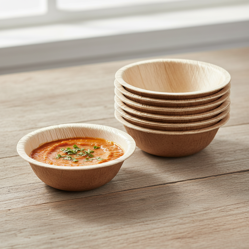 Round Palm Leaf Eco Friendly Mini Disposable Dip Bowls (0.5 oz.)
