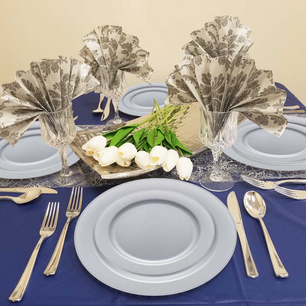 Matte Steel Gray Round Disposable Plastic Dinner Plates (10")