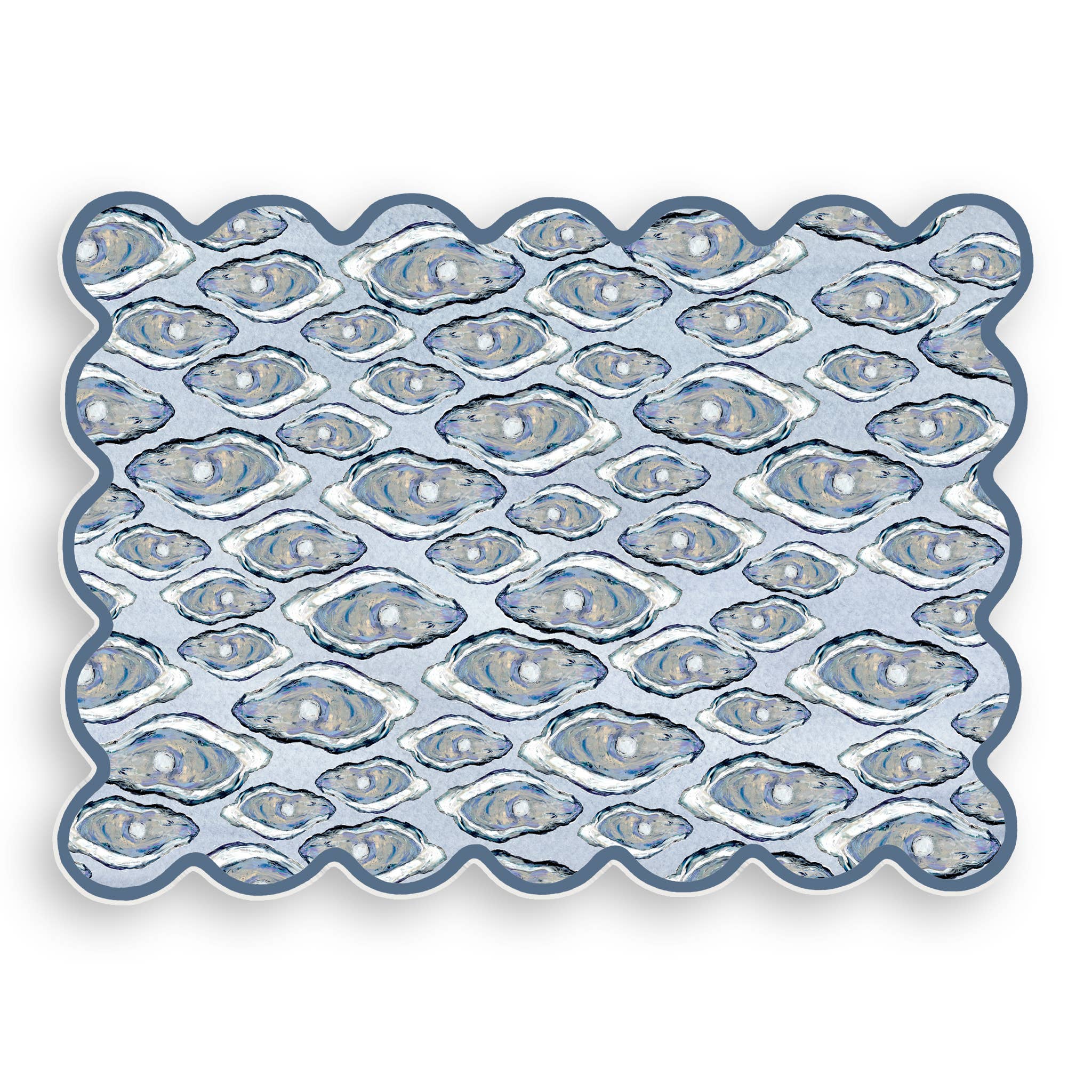 Scalloped Blue Oysters Vinyl Placemat