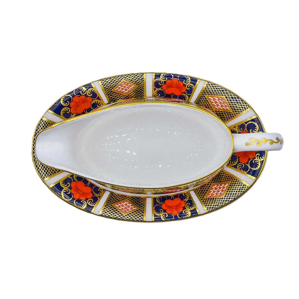 Royal Crown Derby Imari 1128 Gravy Sauce Boat & Stand