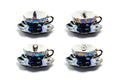 4 Assorted Halloween Black Gold Luster Tea Cup and Saucer Sets - Crow, Spider, Skull, Witchy Crystal Ball