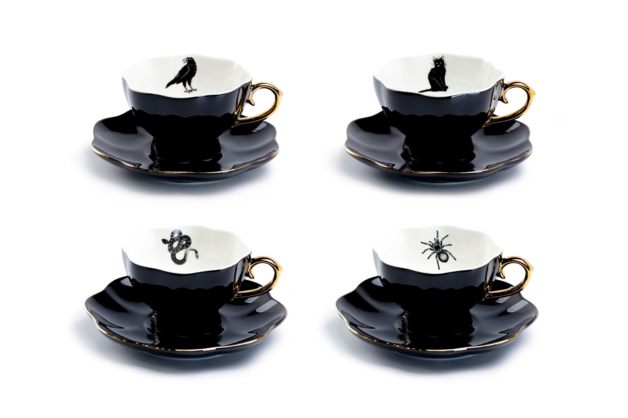 Witches Brew Pitcher + 4 Assorted Halloween Tea Cup and Saucer Sets - Ver. B