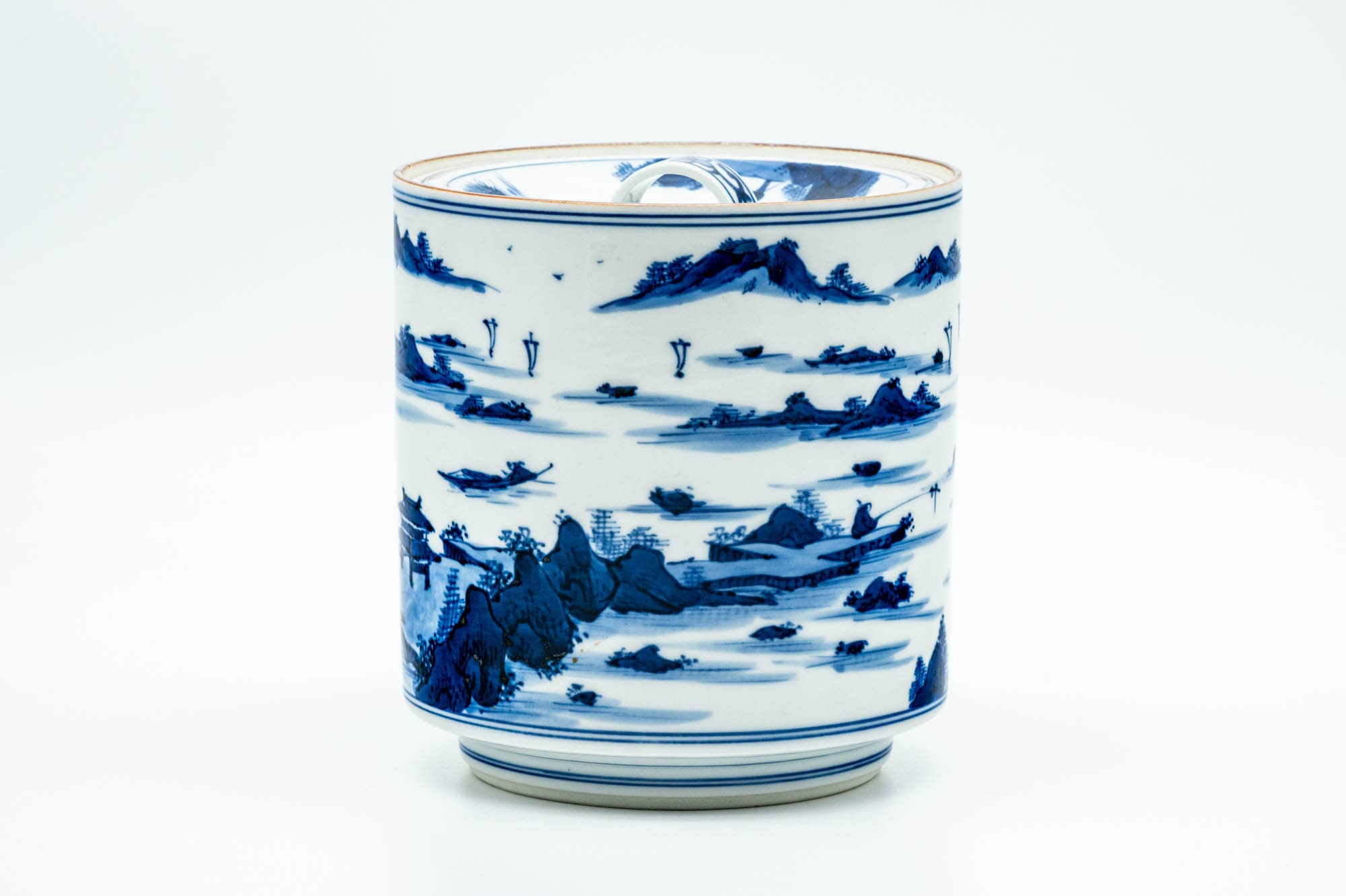 Japanese Mizusashi - Blue Mountainous Arita-yaki Tsutsu-gata Fresh Water Container - 1100ml